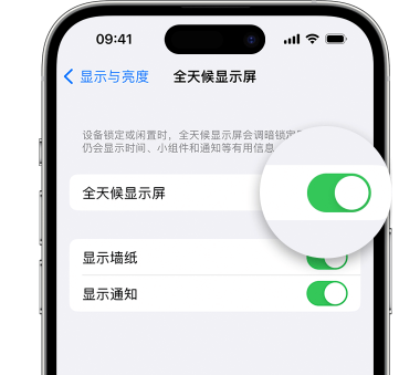 东莞生态园苹果15预约维修分享iPhone15如何设置全天候显示屏幕可见 